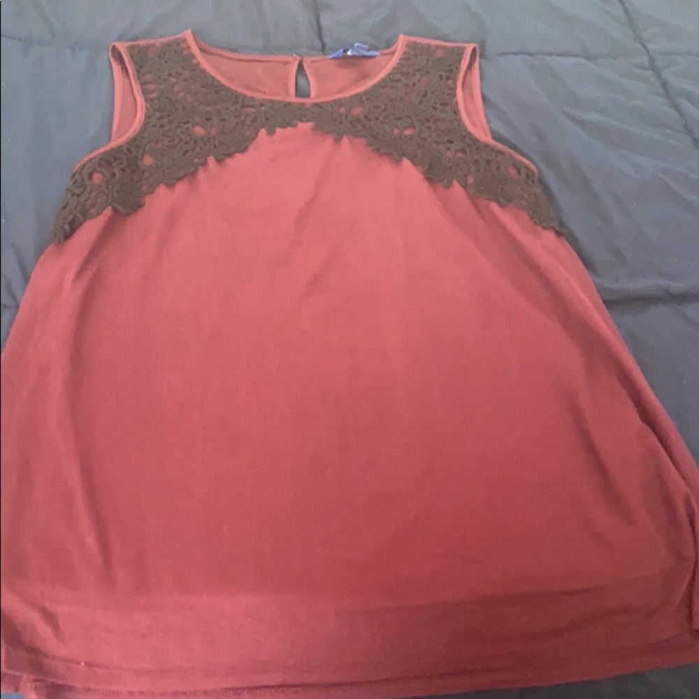 Sleeveless Crochet Yoke Tank Top - Coral